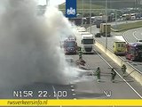 Kraanwagen in brand op N15
