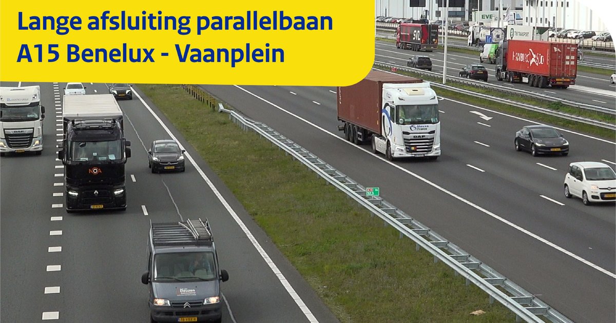 Meerdaagse afsluiting van de A15 richting Rotterdam bij knooppunt Benelux