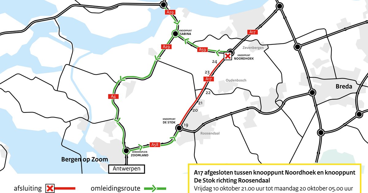 Grootschalig onderhoud op de A17 tussen Noordhoek en De Stok